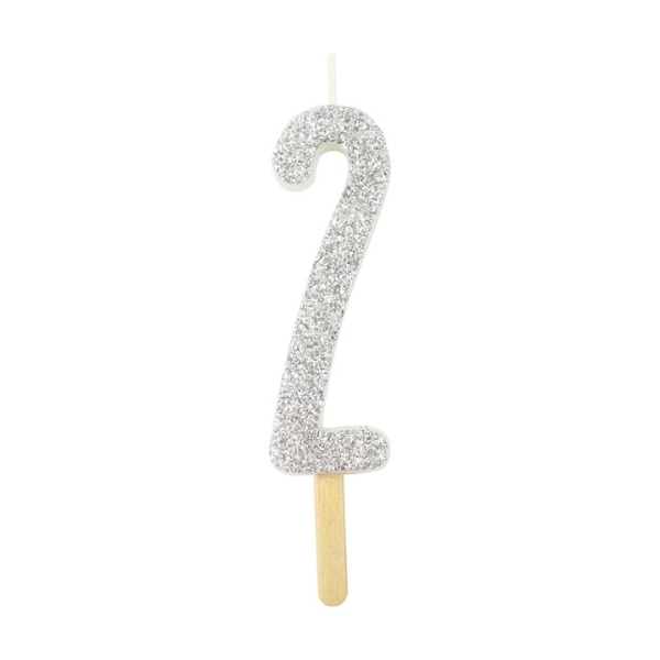 Number Candle - 2 - Glitter Silver
